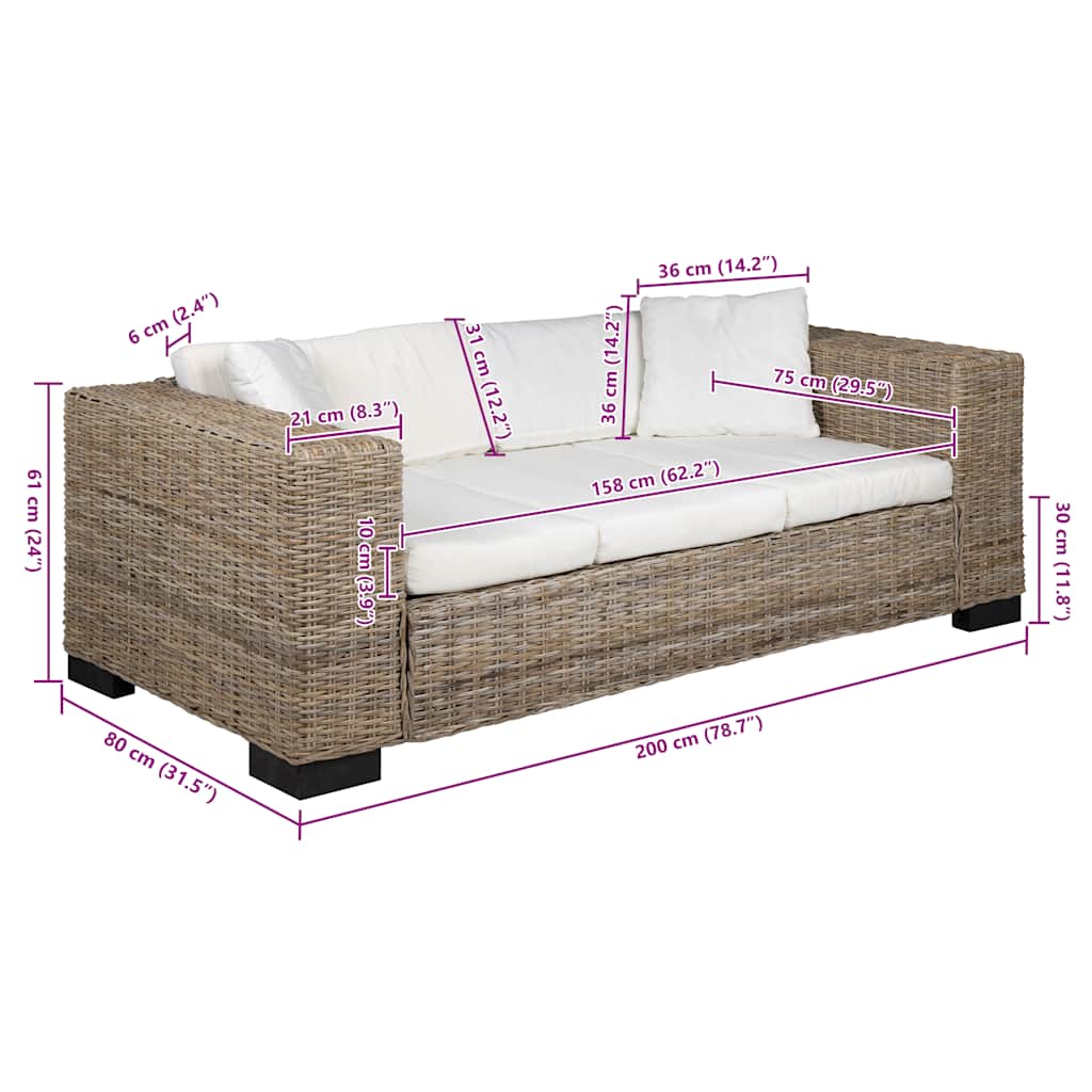 2-Sitzer Sofa Echtes Rattan
