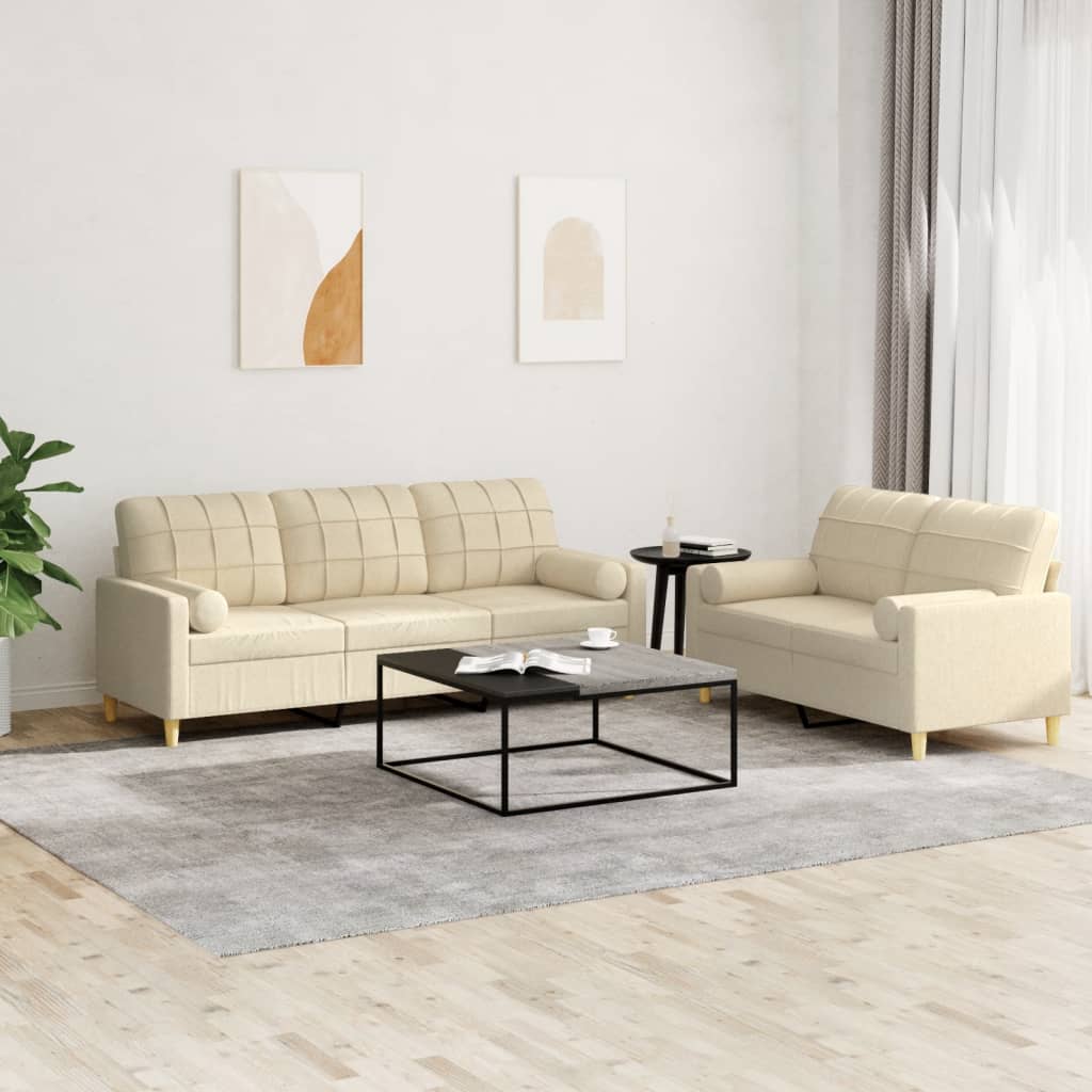 3-tlg. Sofagarnitur mit Kissen Braun Stoff