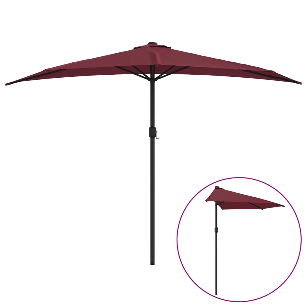 Balkon-Sonnenschirm Alu-Mast Bordeauxrot 270x144x222cm Halbrund