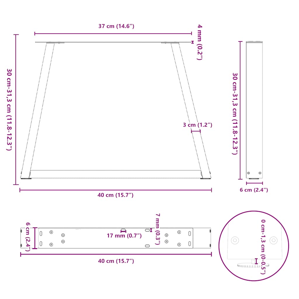 Couchtischbeine V-Form 2 Stück Schwarz 30x(30-31,3) cm Stahl