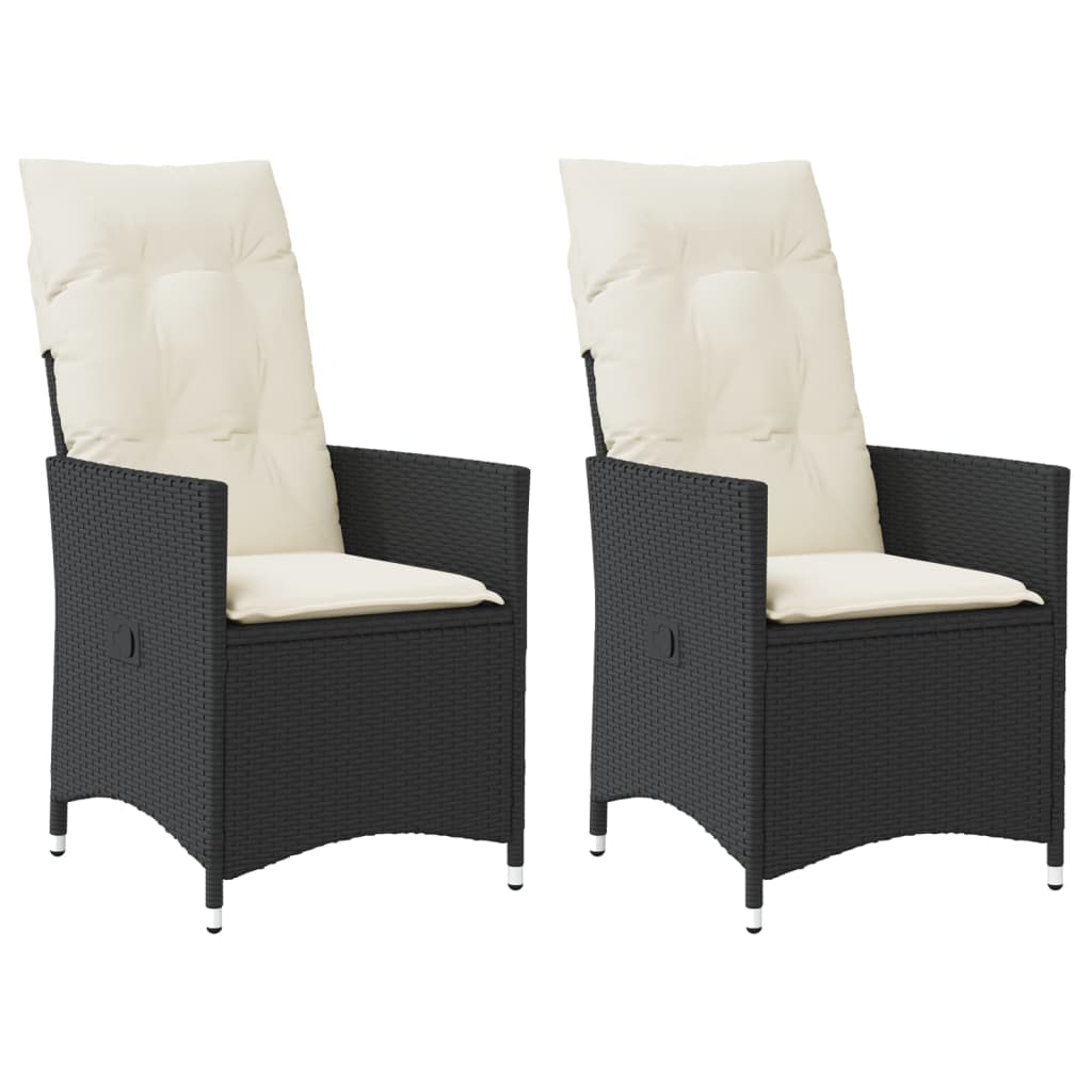Gartensessel Verstellbar mit Kissen Schwarz Poly Rattan