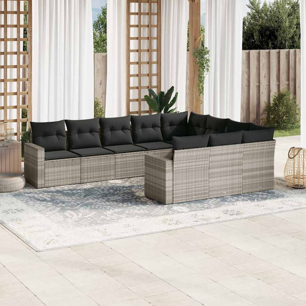 10-tlg. Garten-Sofagarnitur mit Kissen Schwarz Poly Rattan