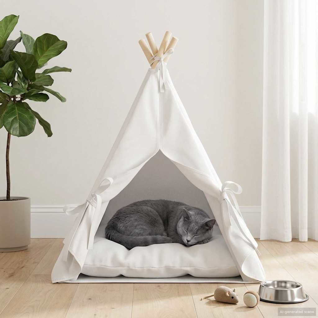 Haustier-Tipi mit Kissen Weiß 40 x 40 x 50 cm Polyester