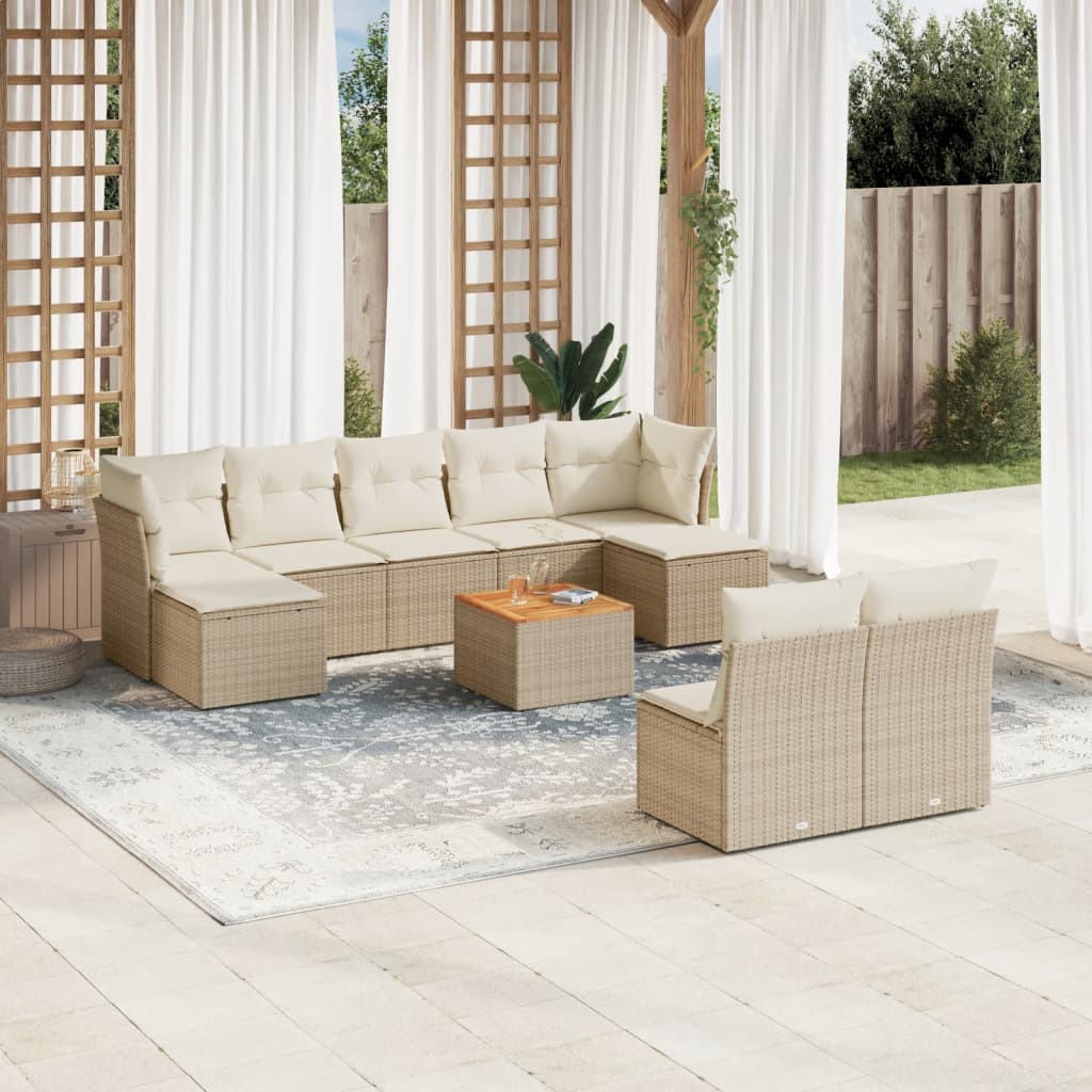10-tlg. Garten-Sofagarnitur mit Kissen Schwarz Poly Rattan