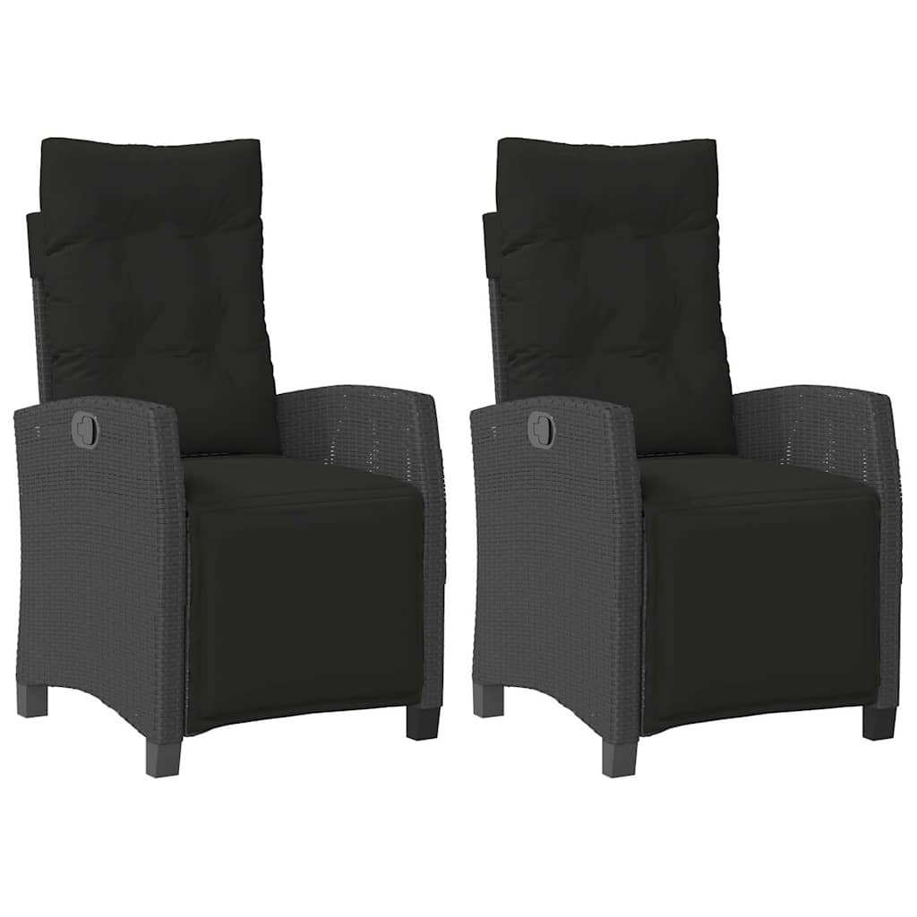 Gartensessel Verstellbar mit Kissen Schwarz Poly Rattan