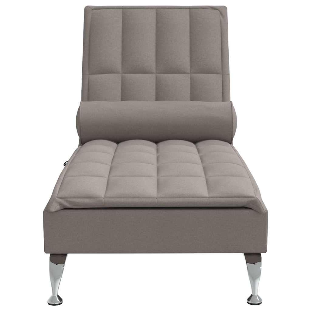 Massage-Chaiselongue mit Nackenrolle Hellgrau Stoff
