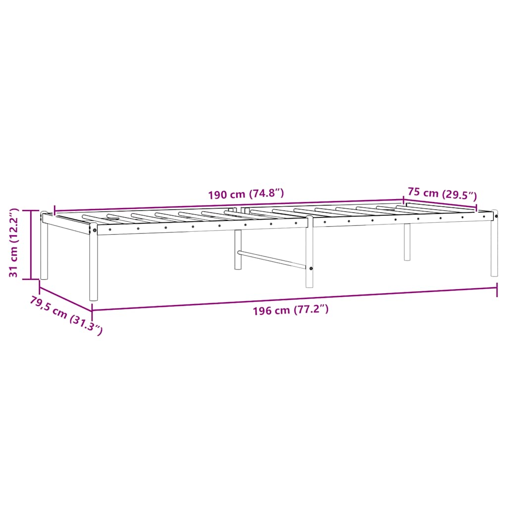 Bettgestell Metall Schwarz 75x190 cm
