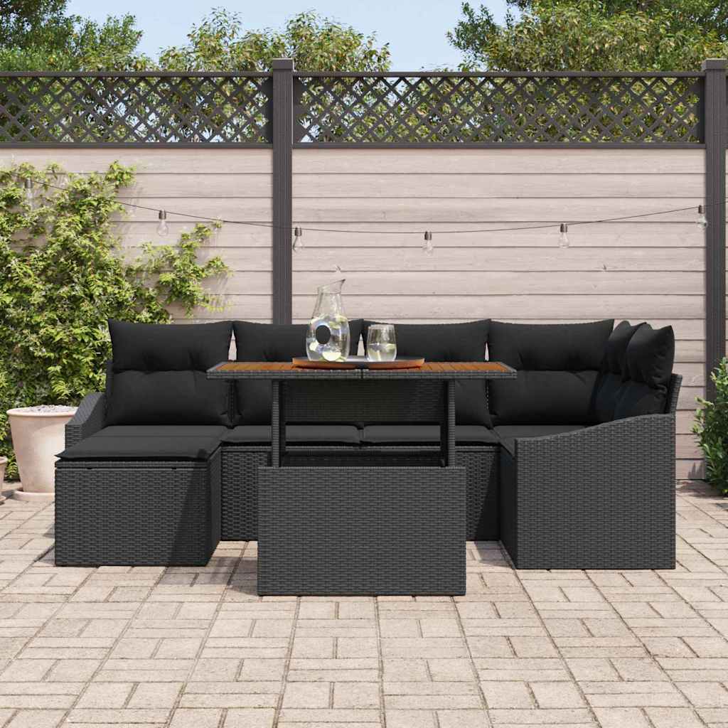 Garten Essgruppe mit Kissen 7 pcs Schwarz und Creme