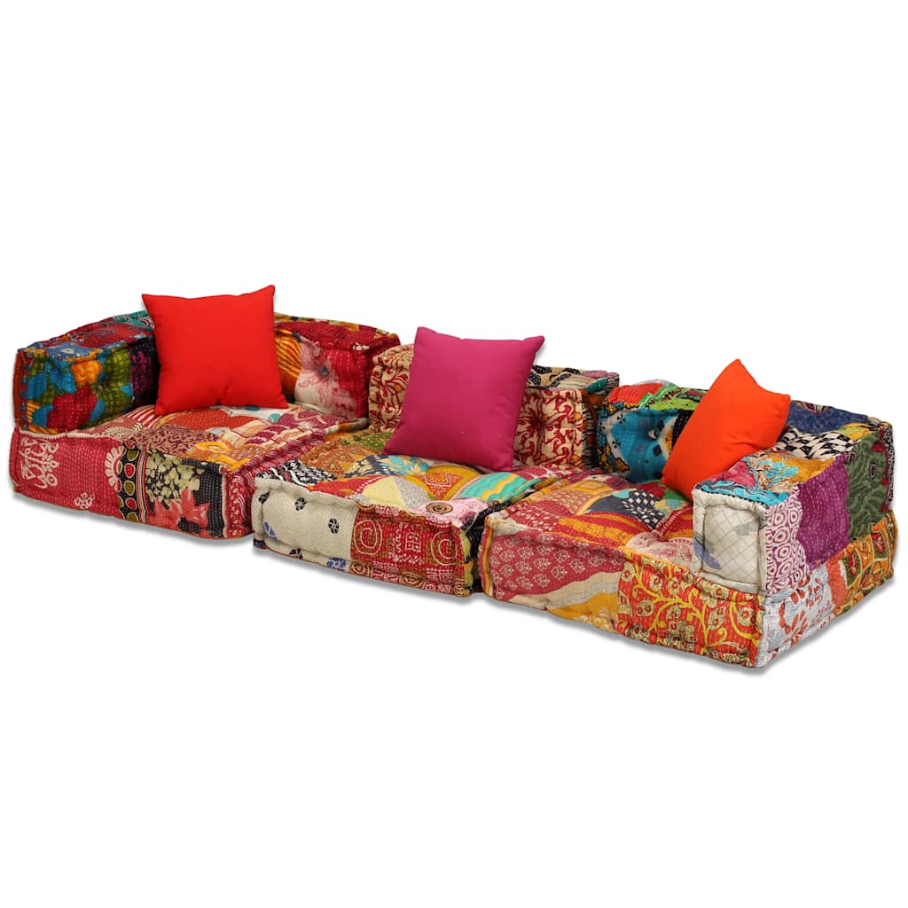 2-Sitzer Modularer Pouf Patchwork Stoff