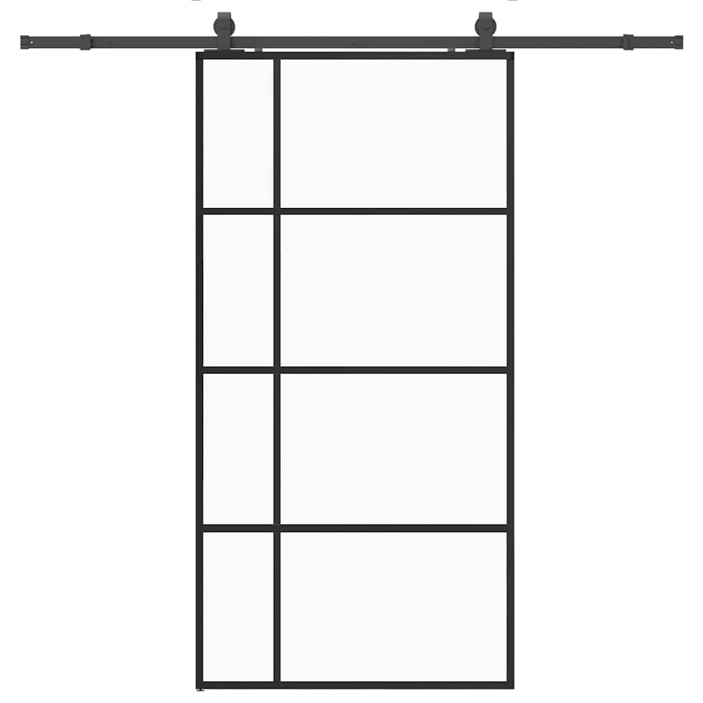 Schiebetür mit Beschlag Schwarz 76x205 cm ESG-Glas