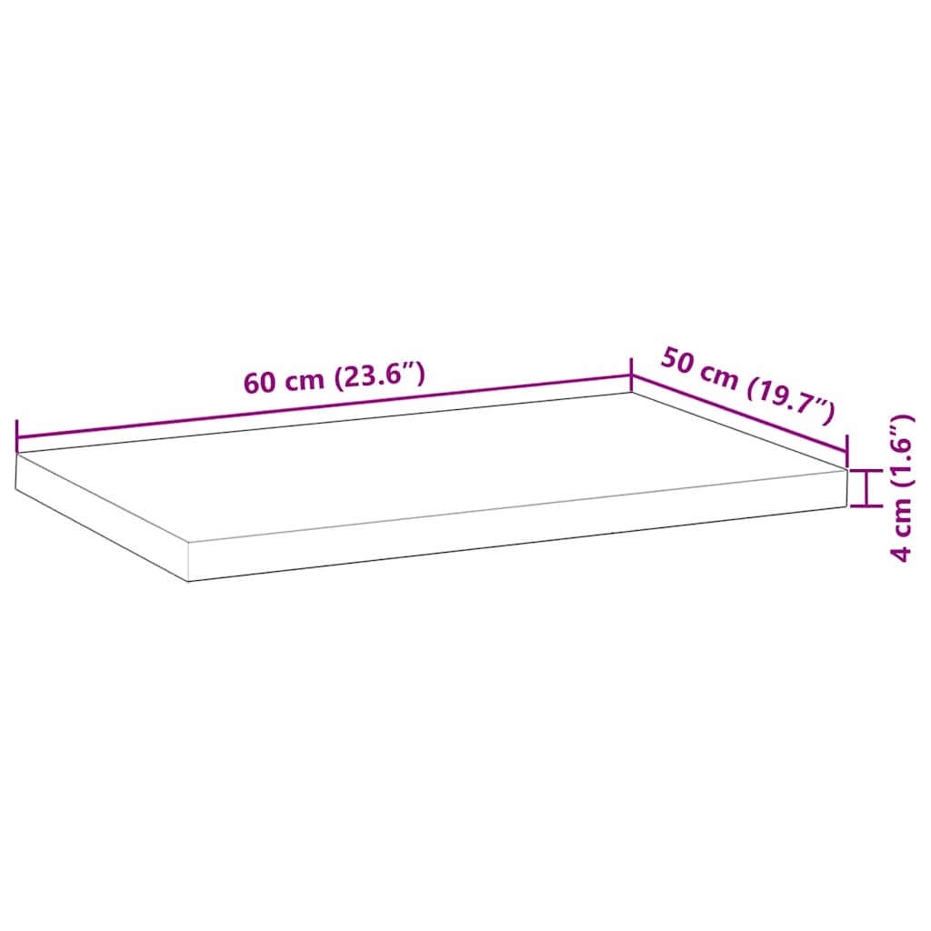 Tischplatte Rechteckig 60x50x2 cm Massivholz Akazie