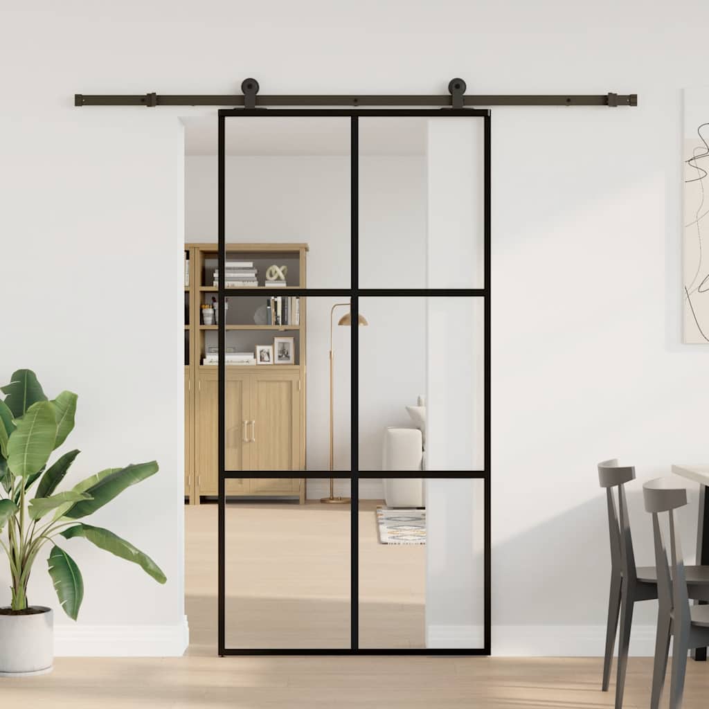 Schiebetür mit Beschlag 76x205 cm ESG-Glas & Aluminium