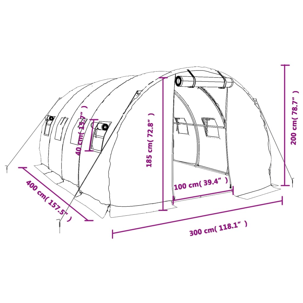 Gewächshaus mit Stahlrahmen Grün 48 m² 16x3x2 m