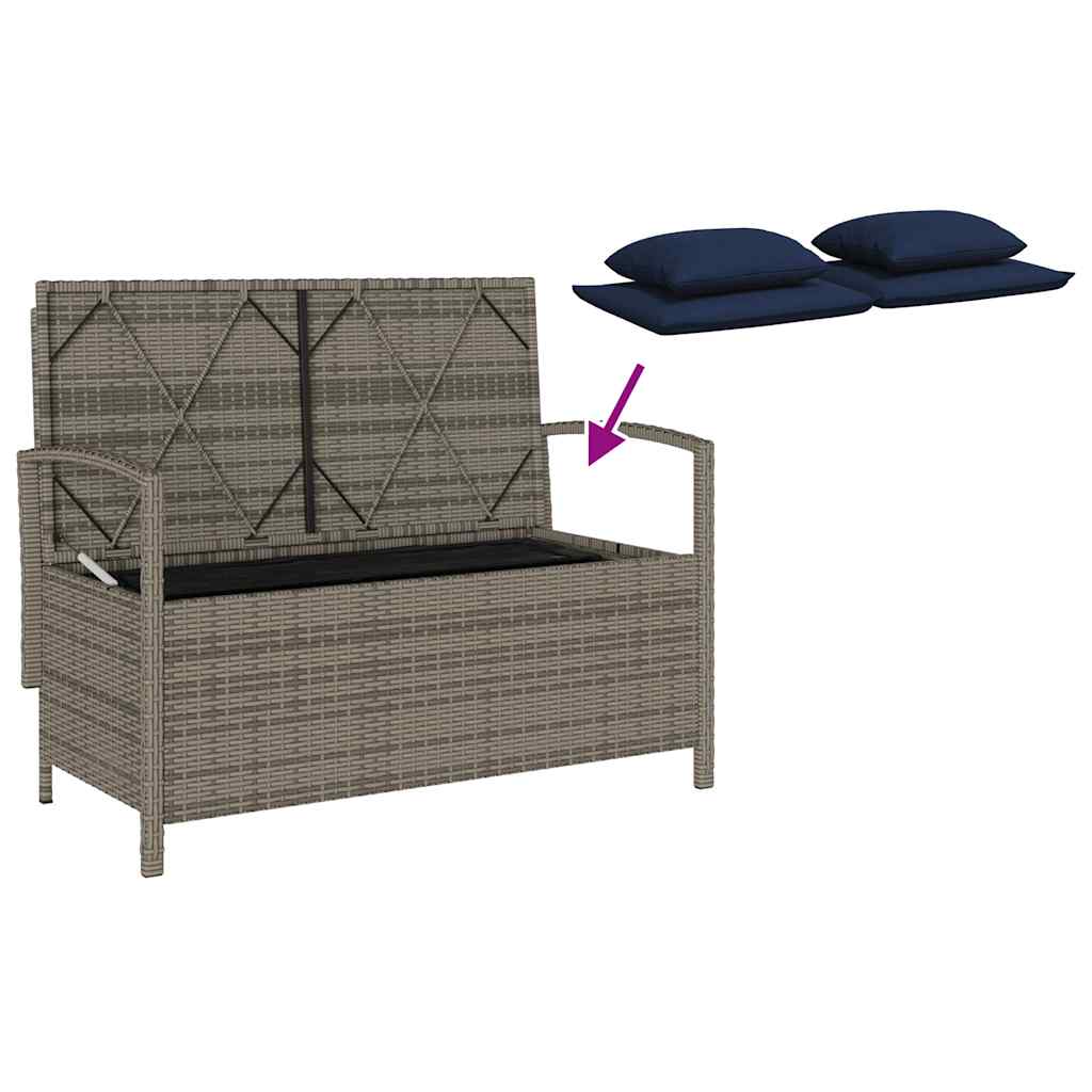 Gartenbank mit Stauraum und Kissen Schwarz Poly Rattan