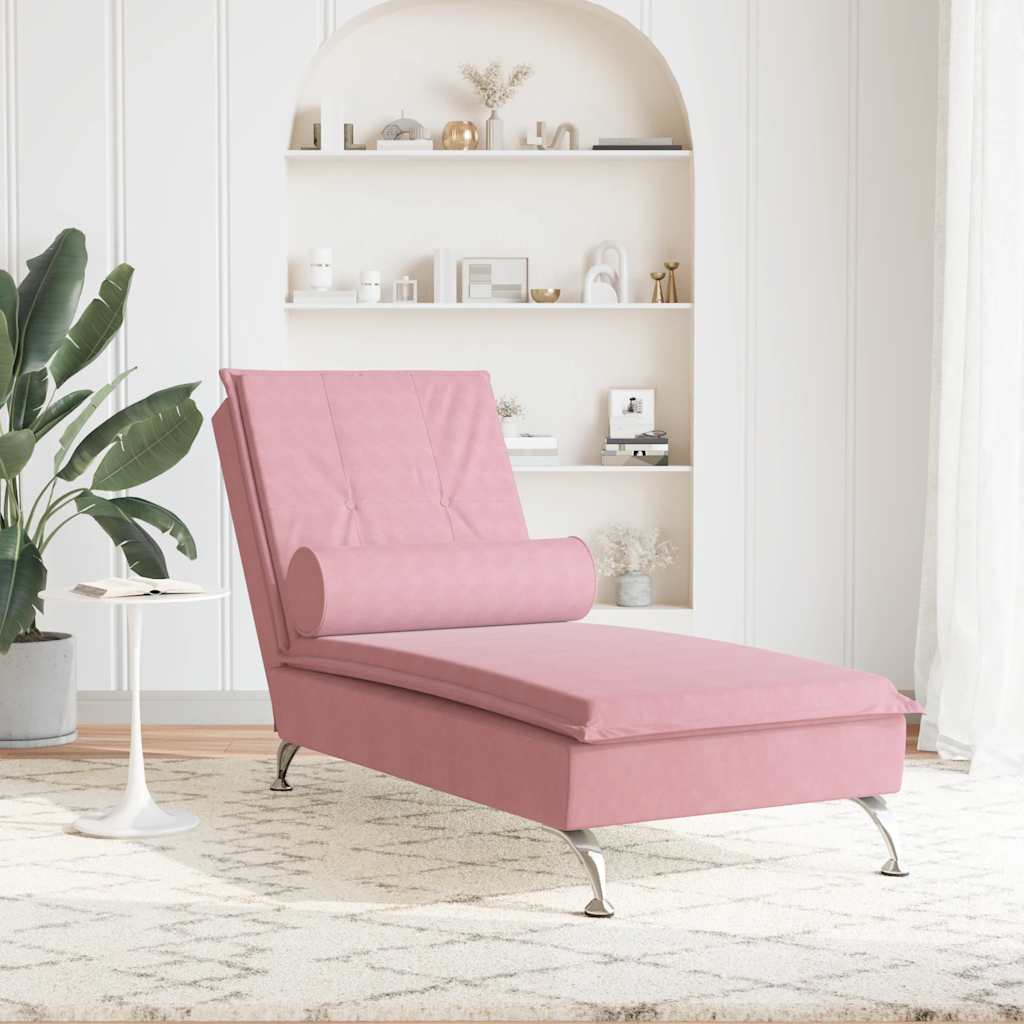 Massage-Chaiselongue mit Nackenrolle Hellgrau Samt