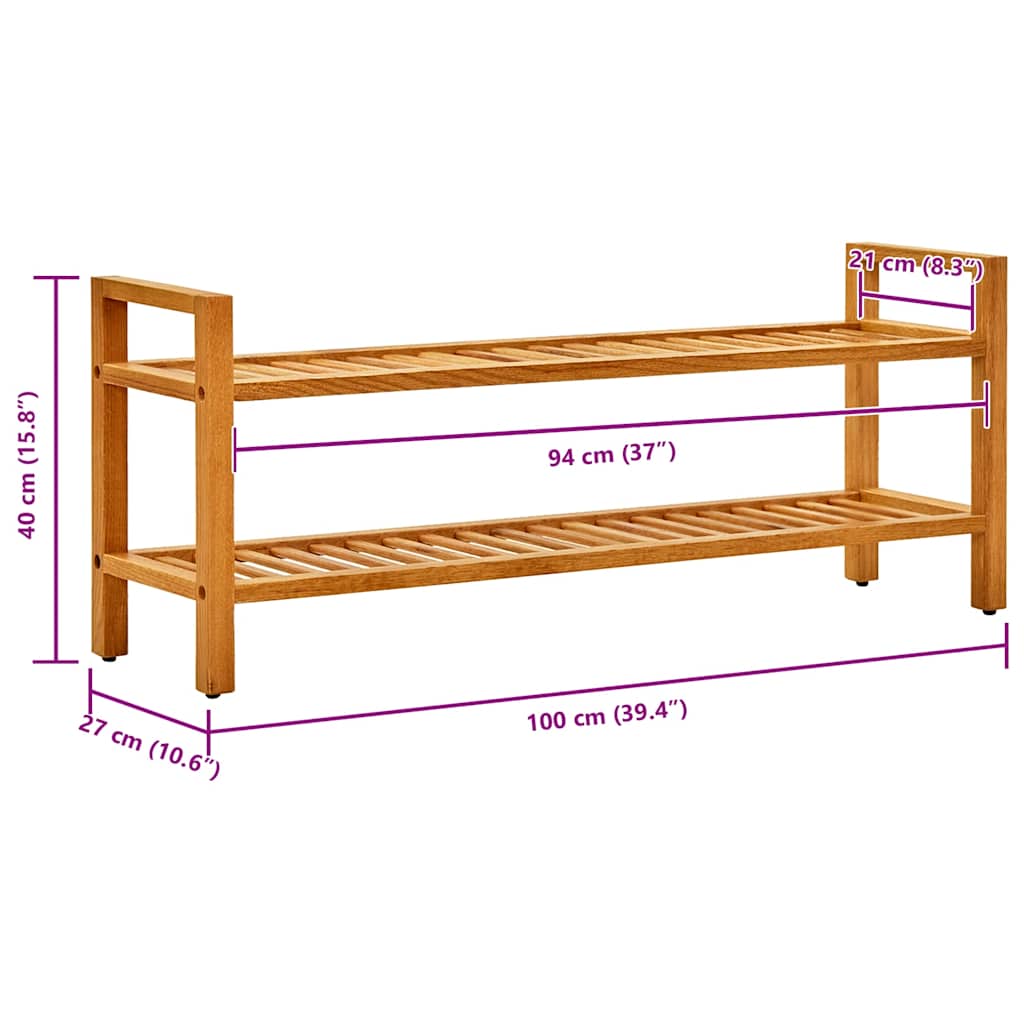 Schuhregal mit 2 Etagen 50x27x40 cm Massivholz Eiche