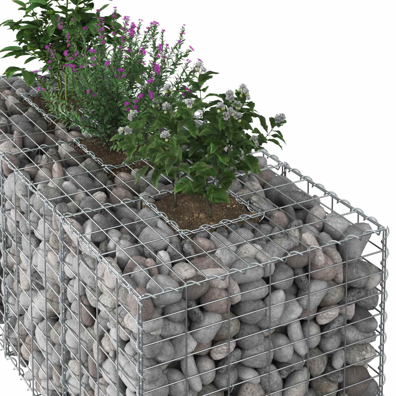 Gabionen Hochbeet 2 pcs Silber 260 x 60 x 55 cm