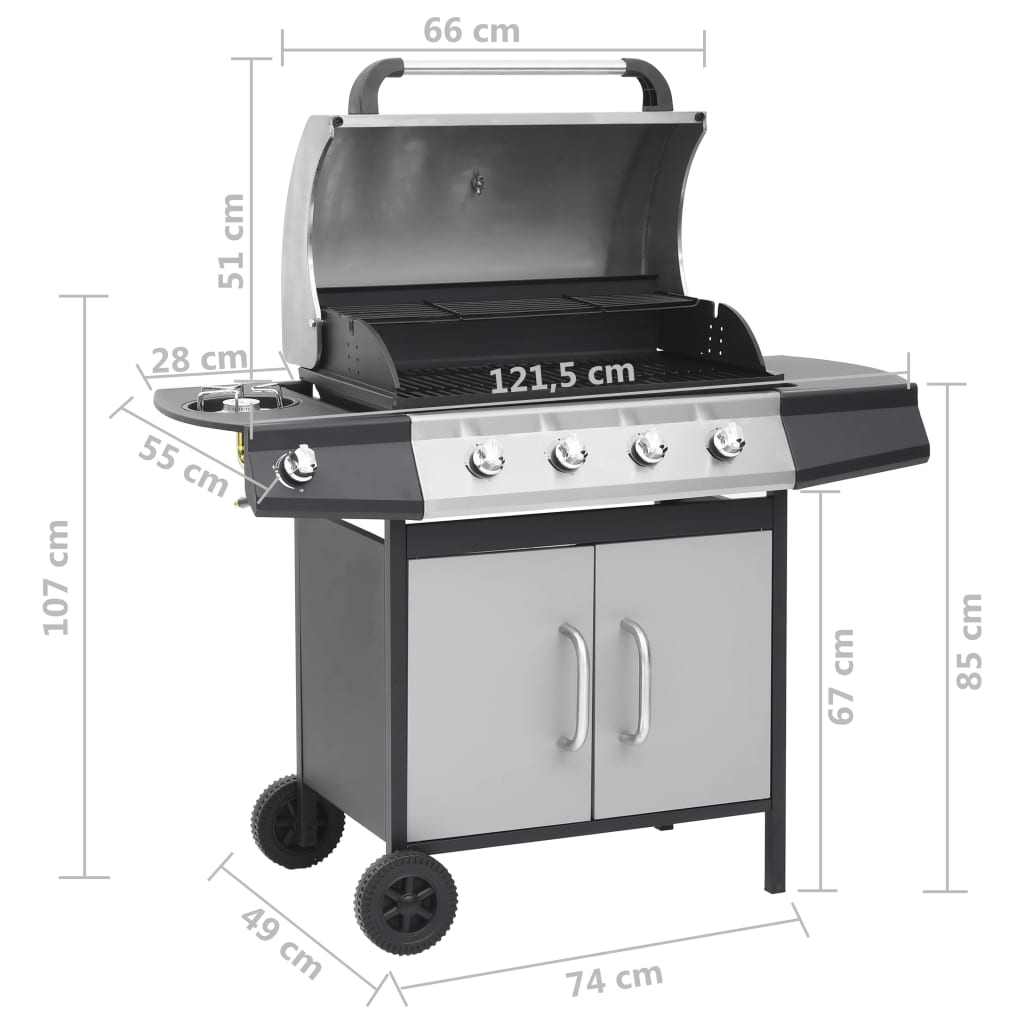 Gasgrill 4+1 Flammen Schwarz Stahl