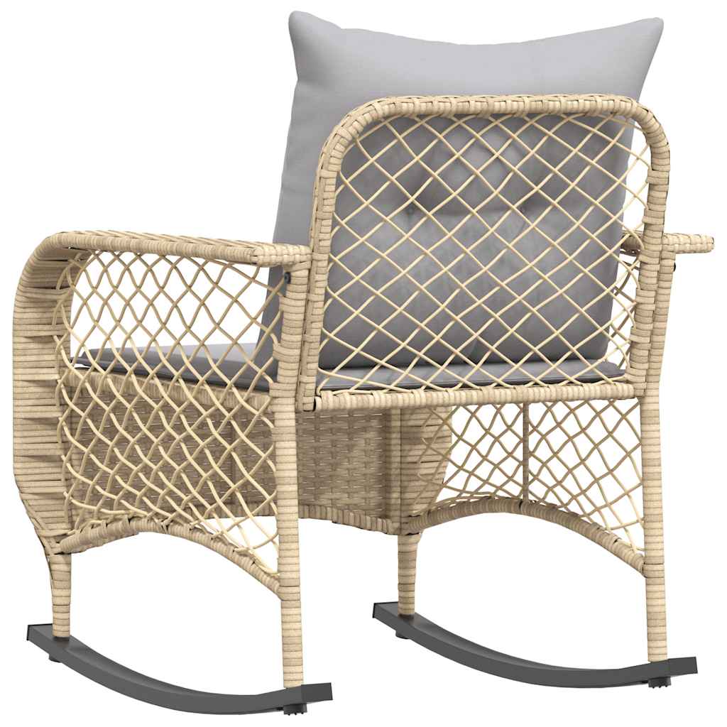 Garten-Schaukelstuhl mit Kissen Schwarz Poly Rattan