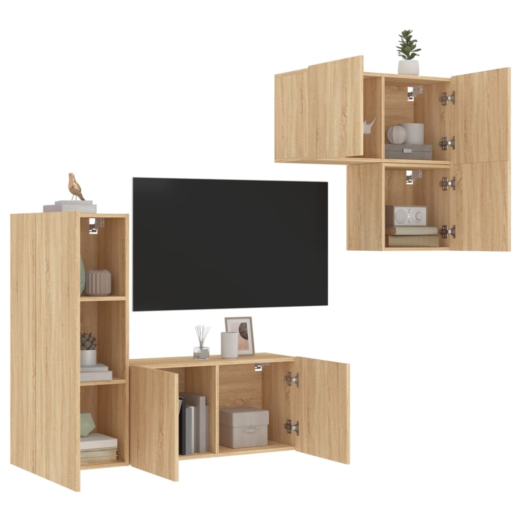 4-tlg. Wohnwand Weiß Holzwerkstoff