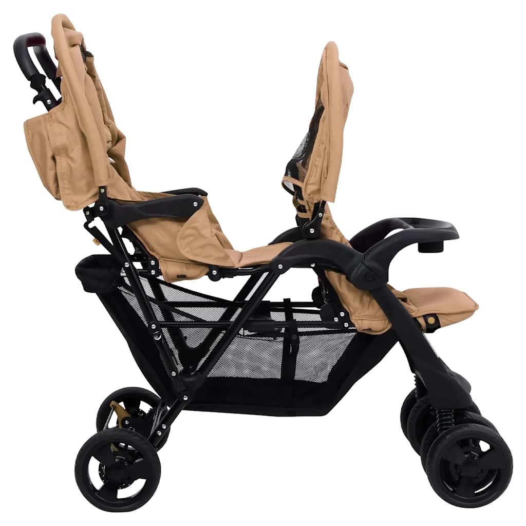 Tandem-Zwillingskinderwagen Dunkelgrau Stahl