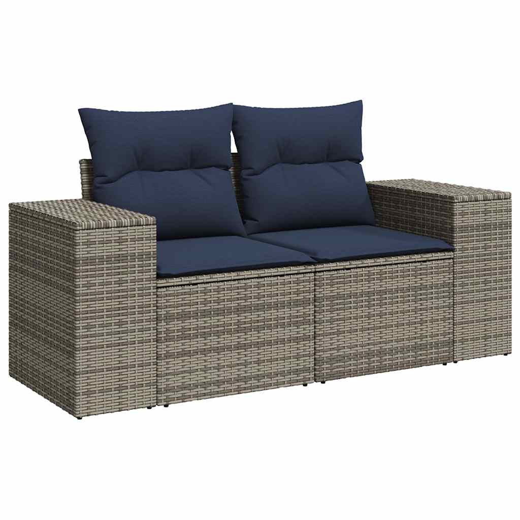 10-teiliges Gartensofa-Set mit Kissen, schwarzes Polyrattan