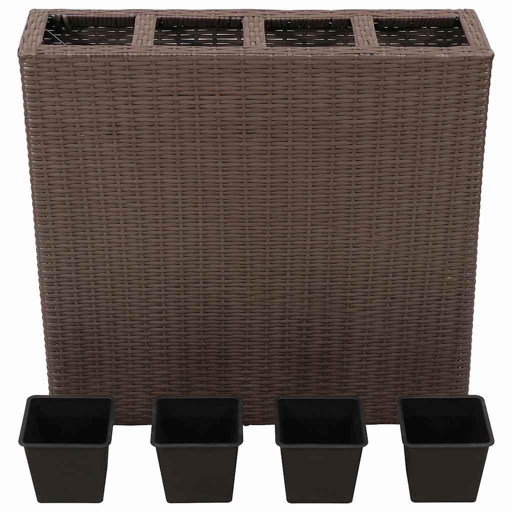 Garten-Hochbeet mit 4 Töpfen 2 Stk. Poly Rattan Grau