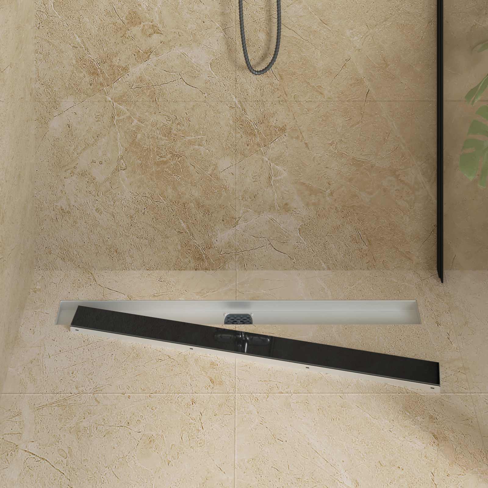 Duschabfluss mit Glashülle und 360° Siphon Schwarz 50 cm