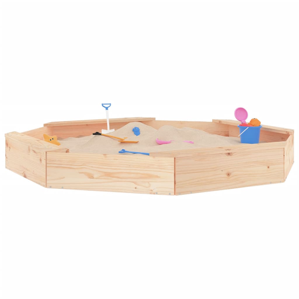 Sandkasten mit Sitzen Grau Achteck Massivholz Kiefer