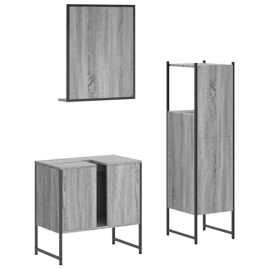 3-tlg. Badmöbel-Set Räuchereiche Holzwerkstoff
