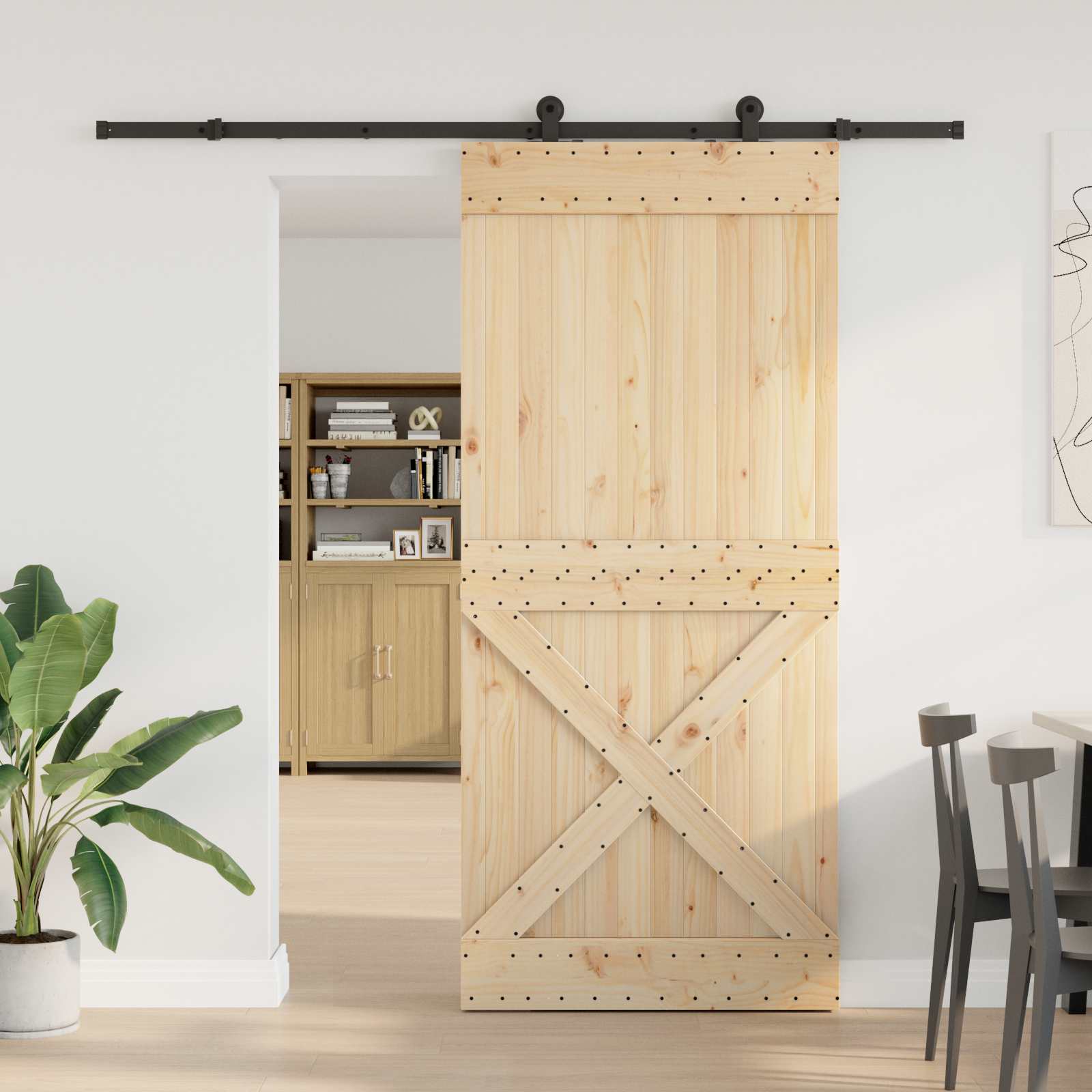 Schiebetür NARVIK Natürlich und Schwarz 70 x 210 cm (213,5 cm)