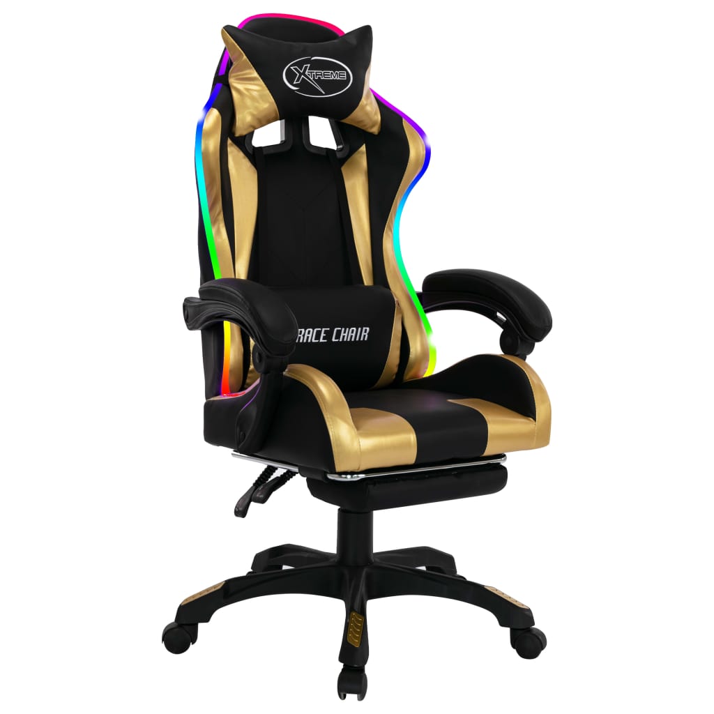 Gaming-Stuhl mit RGB LED-Leuchten Blau und Schwarz Kunstleder
