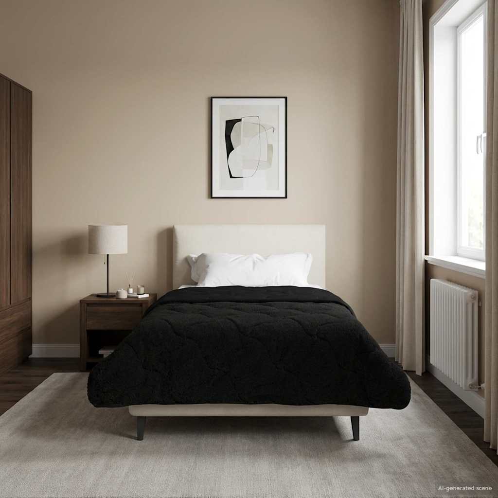 Sommerdecke Anthrazit 135 x 200 cm Mikrofaser und Teddy-Fleece