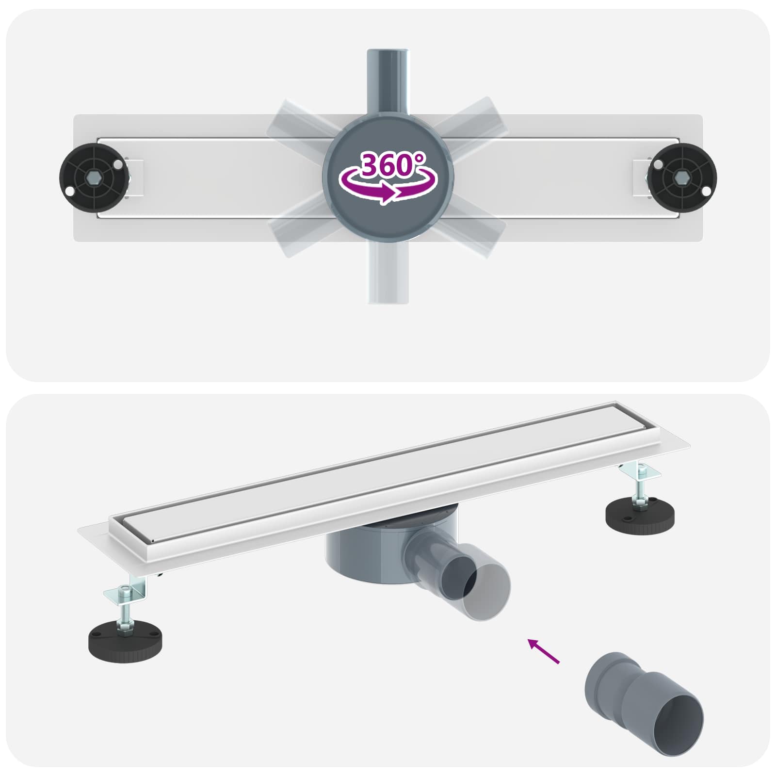 Duschablauf 2-in-1 mit 360° Siphon Silber 54 x 11 x 9,5 cm
