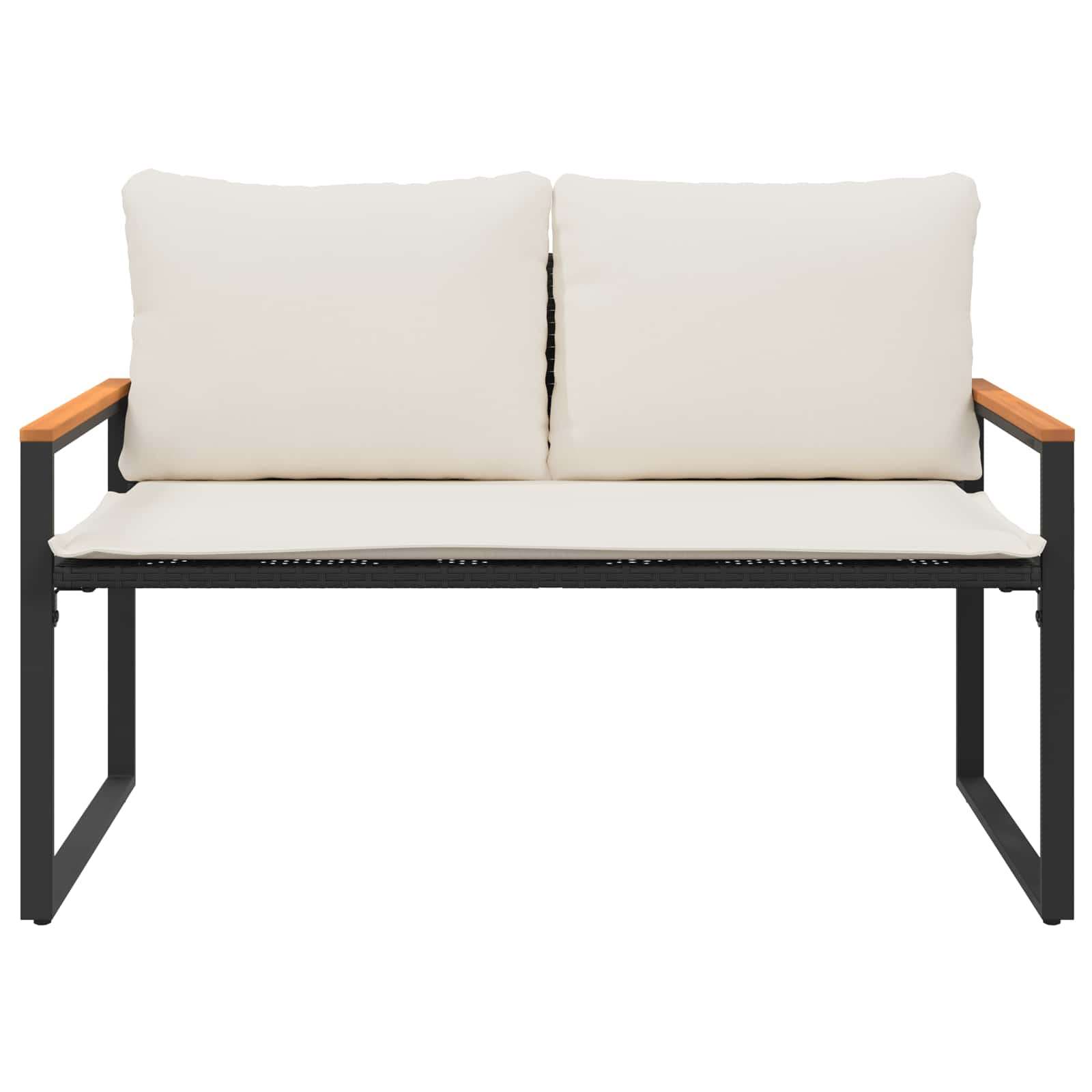 Bank mit Kissen Schwarz und Cremeweiß 115 x 65 x 72 cm Rattan