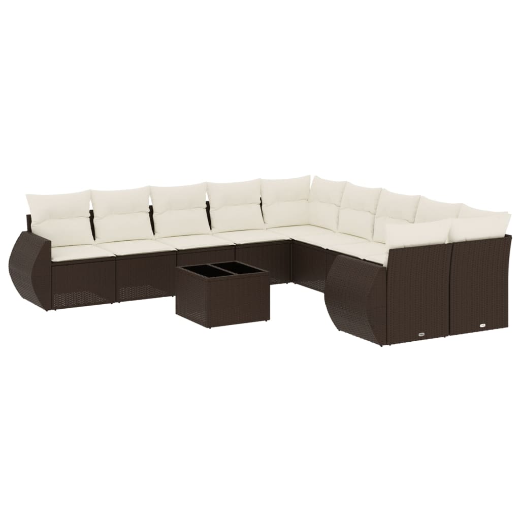 10-tlg. Garten-Sofagarnitur mit Kissen Schwarz Poly Rattan