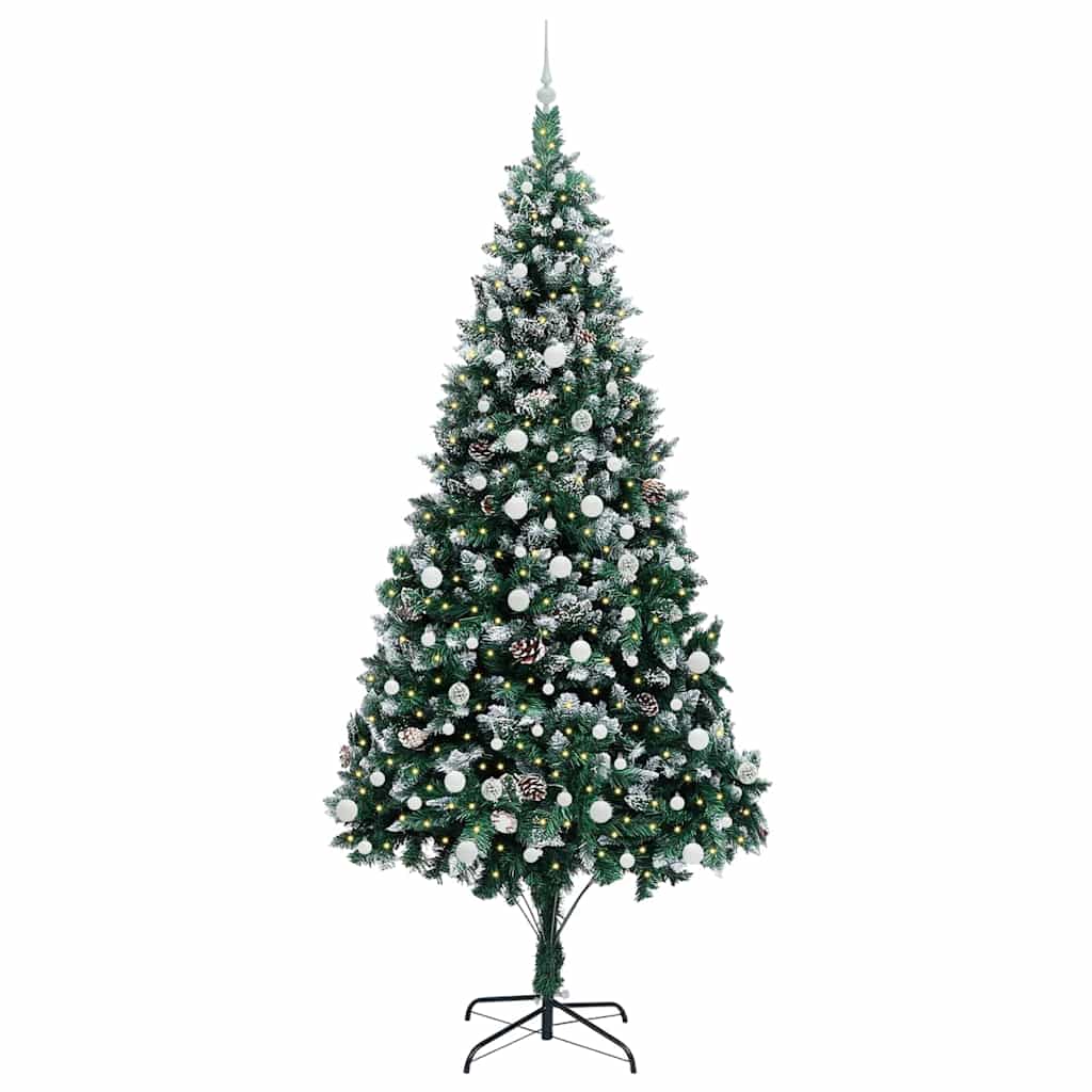 Künstlicher Weihnachtsbaum mit LEDs Kugeln Zapfen 150 cm