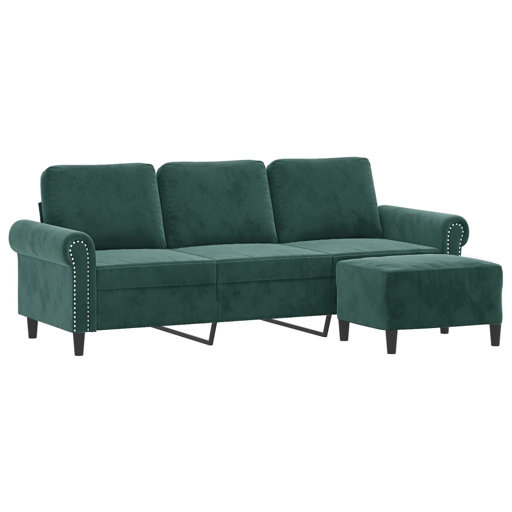 3-Sitzer-Sofa mit Hocker Hellgrau 180 cm Samt
