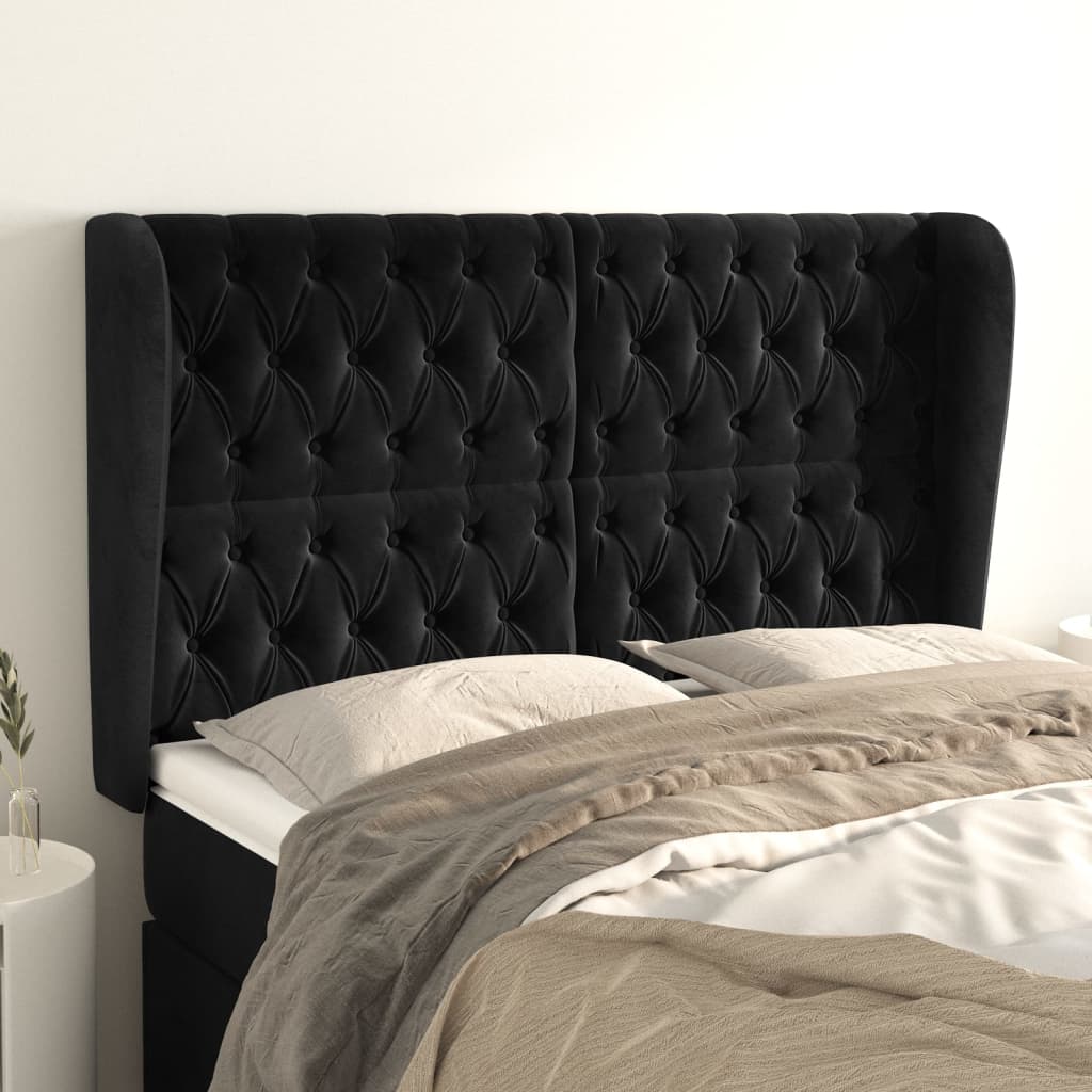 Kopfteil mit Ohren Dunkelblau 93x23x78/88 cm Samt