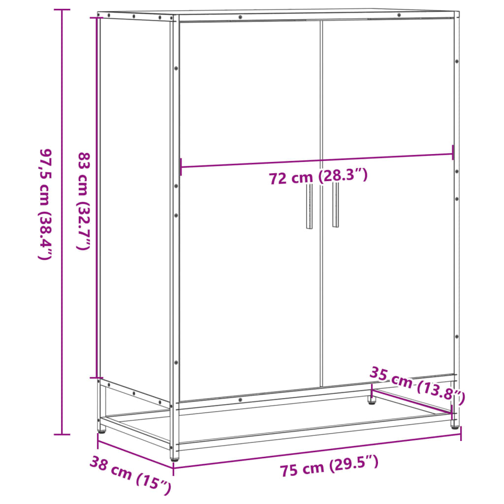 Schuhschrank Räuchereiche 75x38x97,5 cm Holzwerkstoff Metall