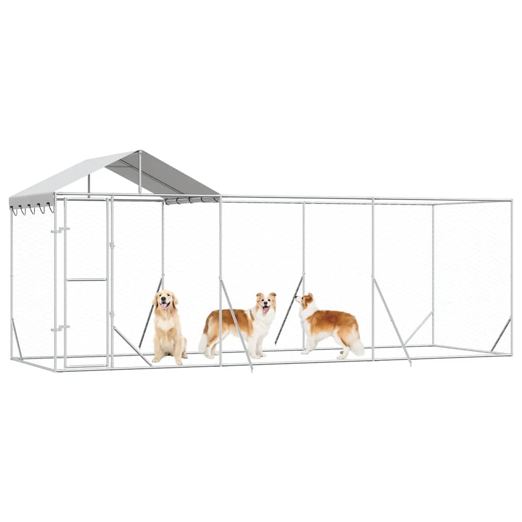Outdoor-Hundezwinger mit Dach Silber 2x2x2,5 m Verzinkter Stahl