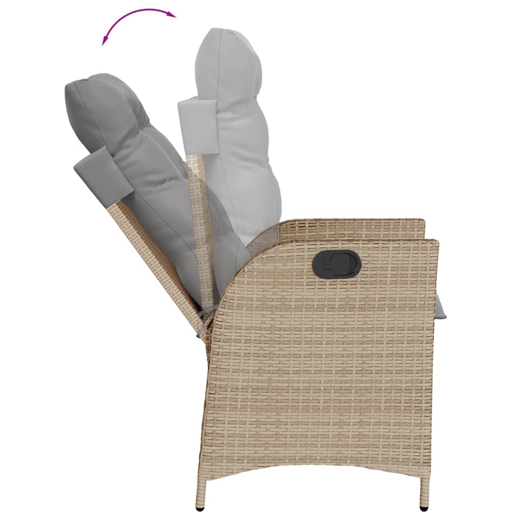 Gartensessel Verstellbar mit Kissen Schwarz Poly Rattan