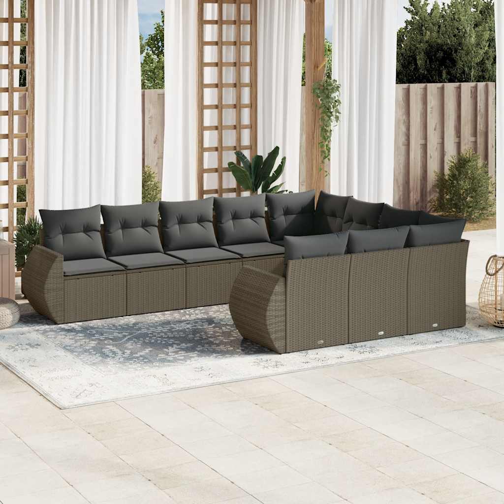 10-tlg. Garten-Sofagarnitur mit Kissen Schwarz Poly Rattan