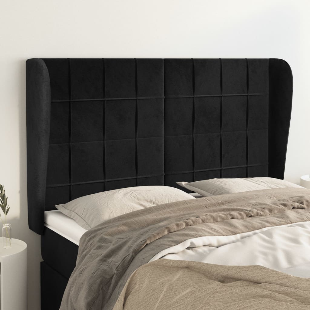 Kopfteil mit Ohren Dunkelblau 93x23x78/88 cm Samt