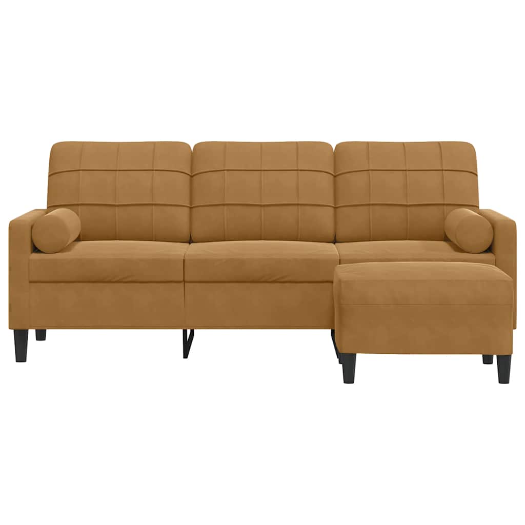 3-Sitzer-Sofa mit Hocker Hellgrau 180 cm Samt