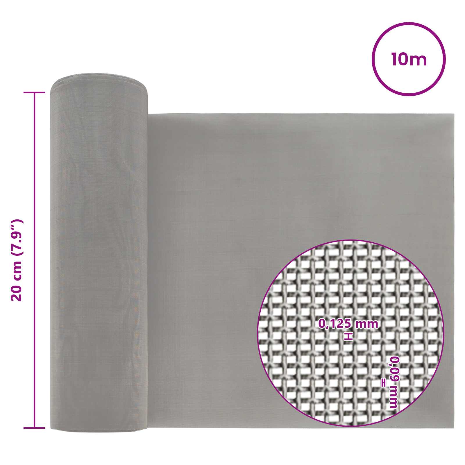 Mesh Bildschirm 20 x 500 cm 20 Mesh Edelstahl 201 Silber