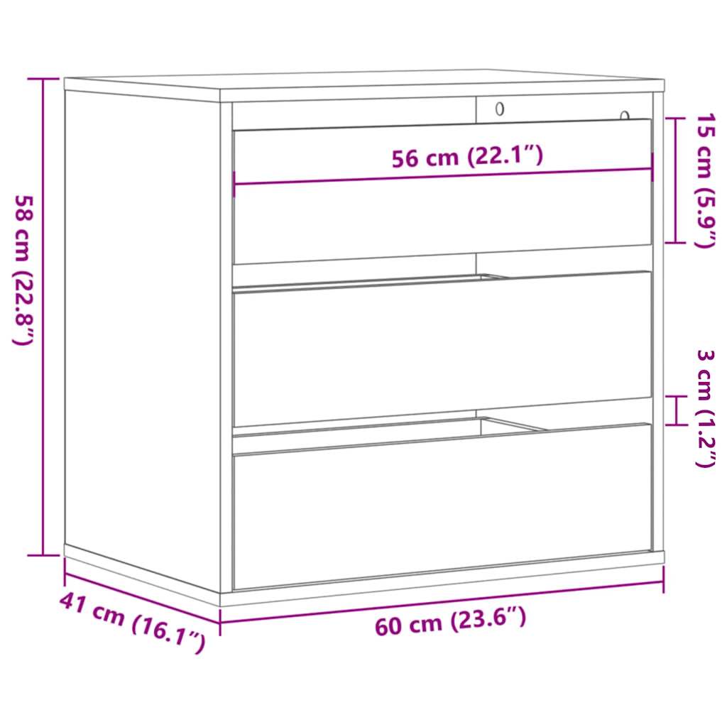 Schubladenschrank Schwarz Eichen-Optik 41 x 40 x 58 cm