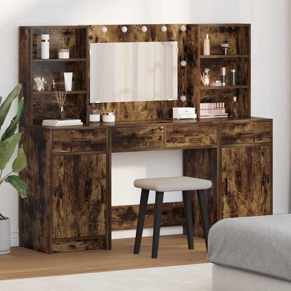Schminktischset mit LED mit Schubladen 3 pcs Weiß Holzwerkstoff