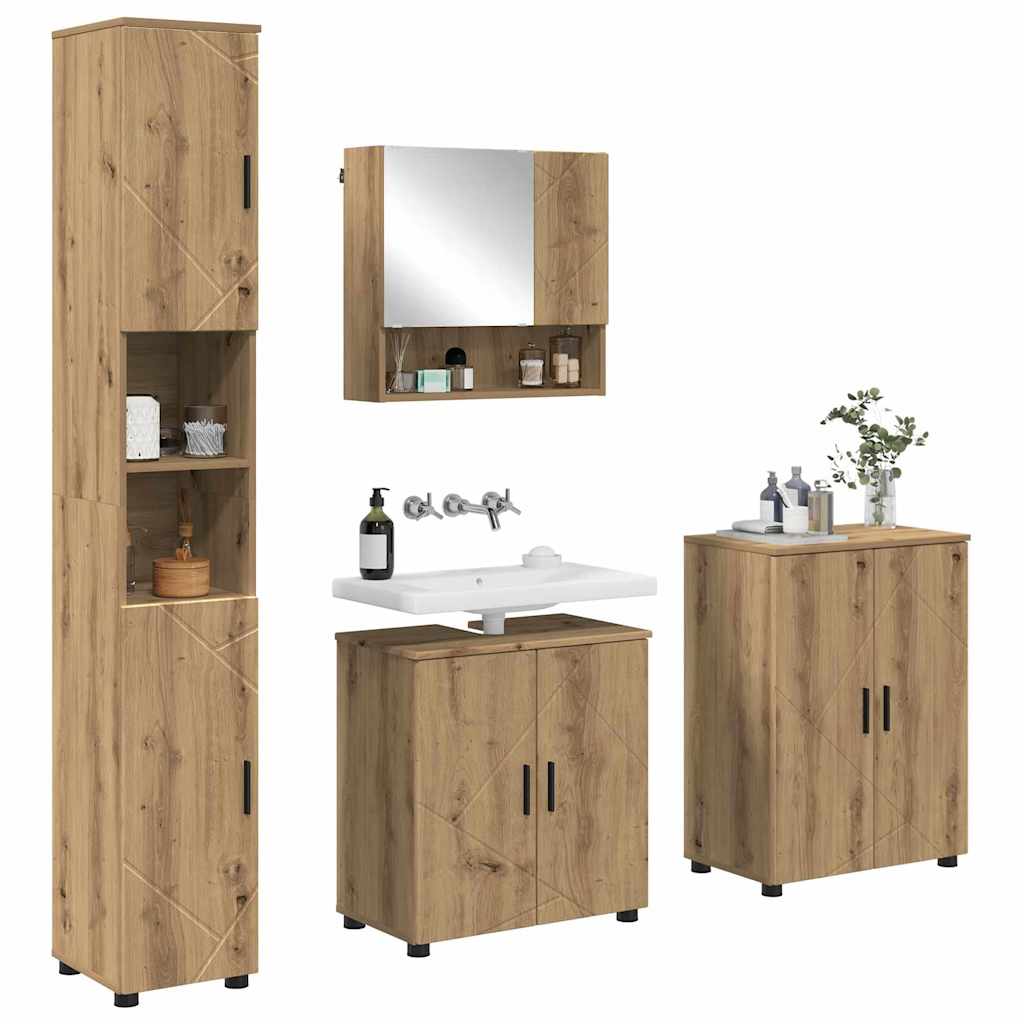 Badezimmermöbel-Set mit Tür 4 pcs Weiß Holzwerkstoff & Metall
