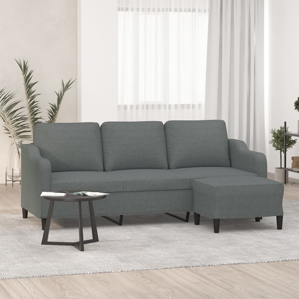 3-Sitzer-Sofa mit Hocker Braun 180 cm Stoff